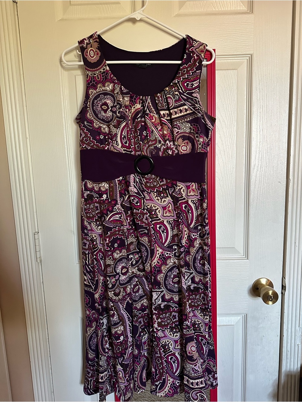 Perceptions Purple Paisley Belted Maxi Dress